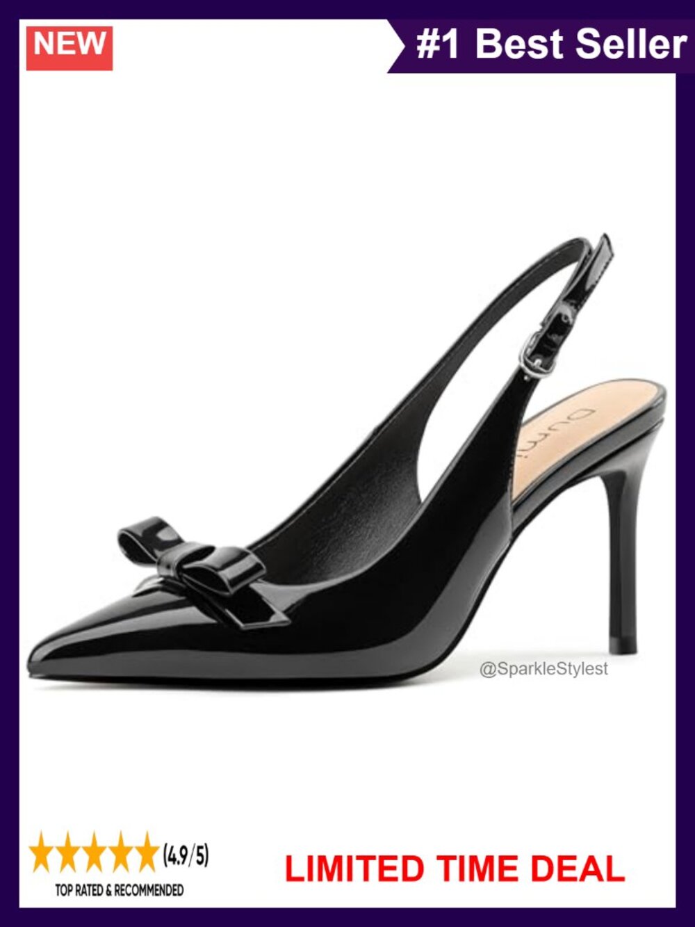 Pointed Toe Slingback Stiletto Heels Faux Leather Dress Pumps